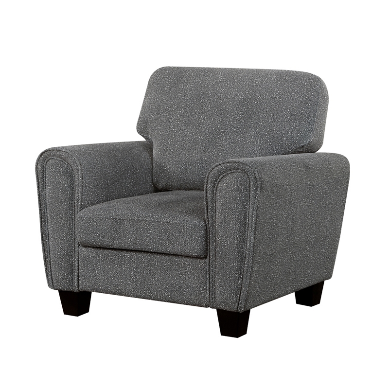 Loi Accent Chair- Flared Arms- Foam Cushions- Dark Gray Chenille- Black