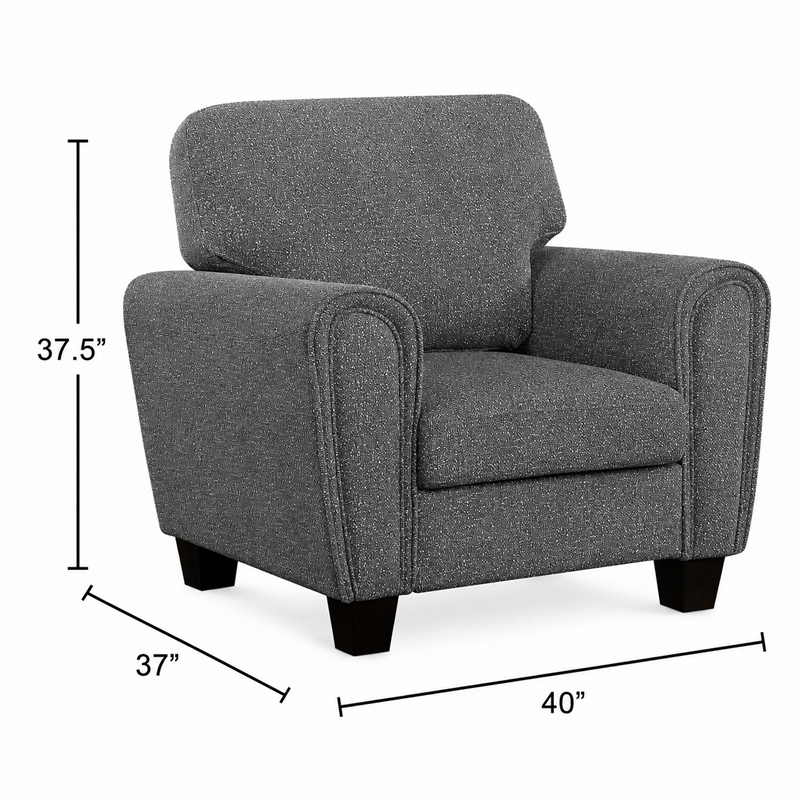 Loi Accent Chair- Flared Arms- Foam Cushions- Dark Gray Chenille- Black