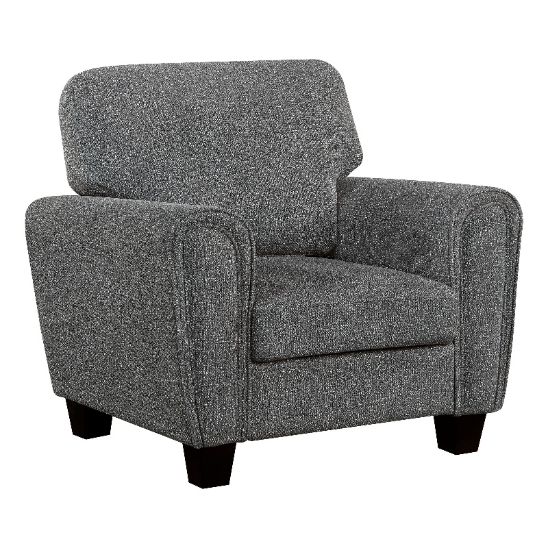 Loi Accent Chair- Flared Arms- Foam Cushions- Dark Gray Chenille- Black