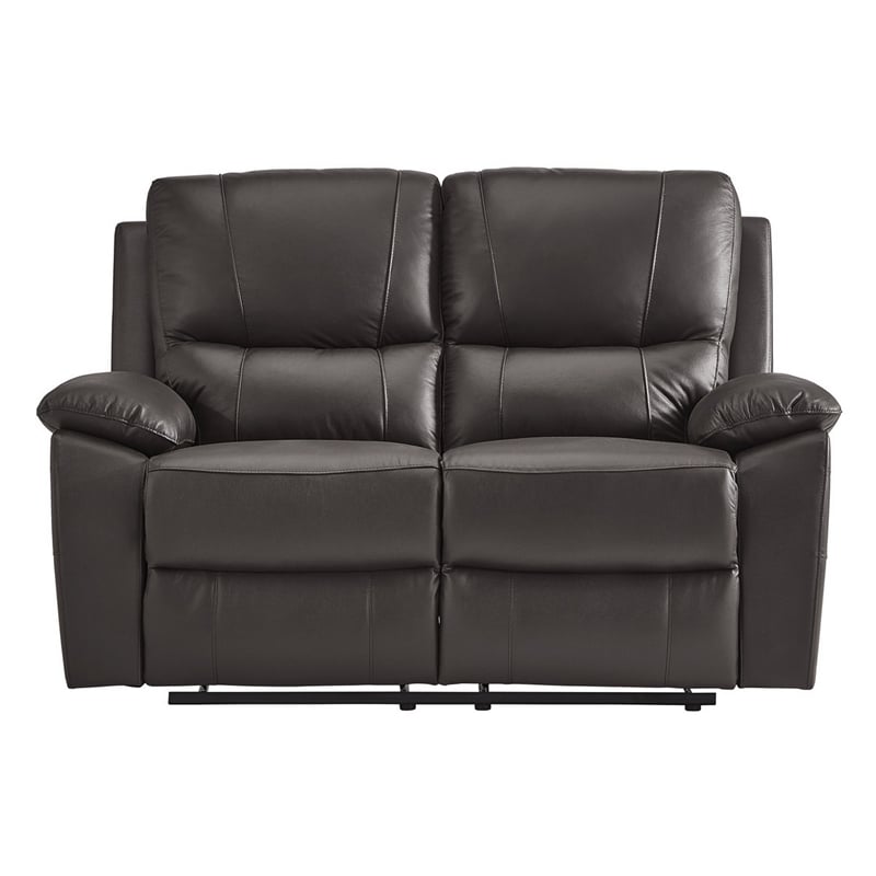 Drake Manual Double Reclining Loveseat- Foam Cushions- Brown Faux Leather