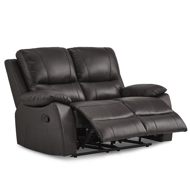 Drake Manual Double Reclining Loveseat- Foam Cushions- Brown Faux Leather