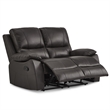 Drake Manual Double Reclining Loveseat- Foam Cushions- Brown Faux Leather