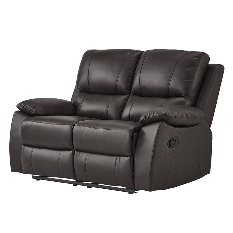 Drake Manual Double Reclining Loveseat- Foam Cushions- Brown Faux Leather
