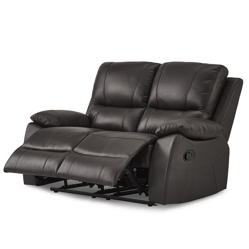 Drake Manual Double Reclining Loveseat- Foam Cushions- Brown Faux Leather