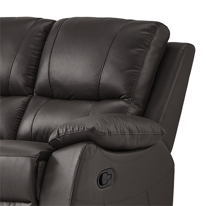 Drake Manual Double Reclining Loveseat- Foam Cushions- Brown Faux Leather