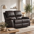 Drake Manual Double Reclining Loveseat- Foam Cushions- Brown Faux Leather