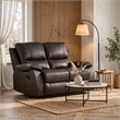 Drake Manual Double Reclining Loveseat- Foam Cushions- Brown Faux Leather