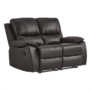 Drake Manual Double Reclining Loveseat- Foam Cushions- Brown Faux Leather