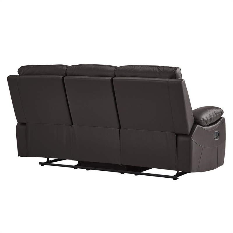 Drake Manual Double Reclining Sofa- Foam Cushions- Brown Faux Leather