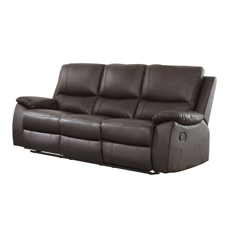 Drake Manual Double Reclining Sofa- Foam Cushions- Brown Faux Leather