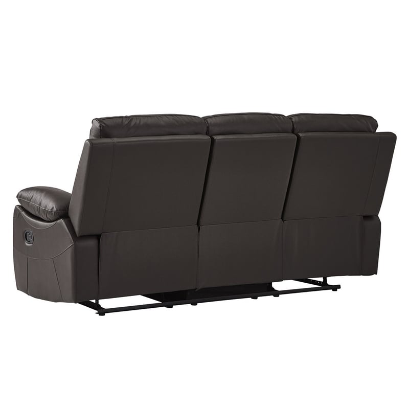 Drake Manual Double Reclining Sofa- Foam Cushions- Brown Faux Leather