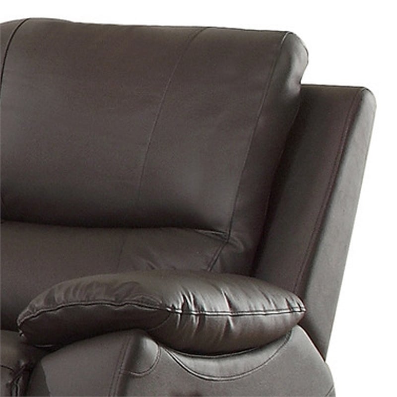 Drake Manual Double Reclining Sofa- Foam Cushions- Brown Faux Leather