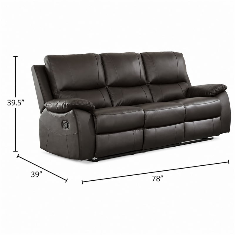 Drake Manual Double Reclining Sofa- Foam Cushions- Brown Faux Leather