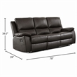Drake Manual Double Reclining Sofa- Foam Cushions- Brown Faux Leather
