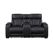 Fiya Power Double Reclining LED Loveseat- USB Ports- Black Faux Leather