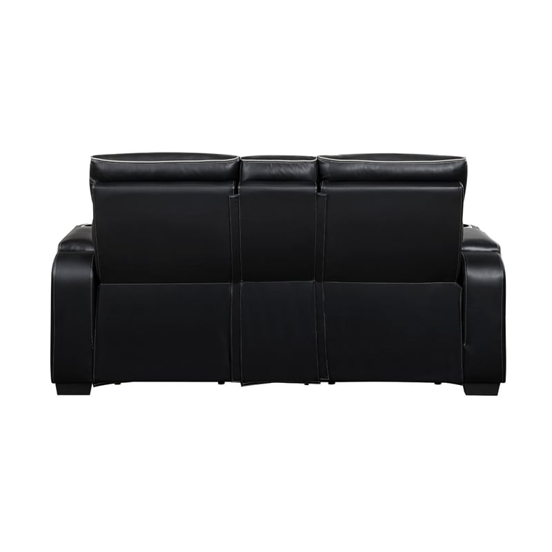 Fiya Power Double Reclining LED Loveseat- USB Ports- Black Faux Leather