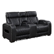 Fiya Power Double Reclining LED Loveseat- USB Ports- Black Faux Leather
