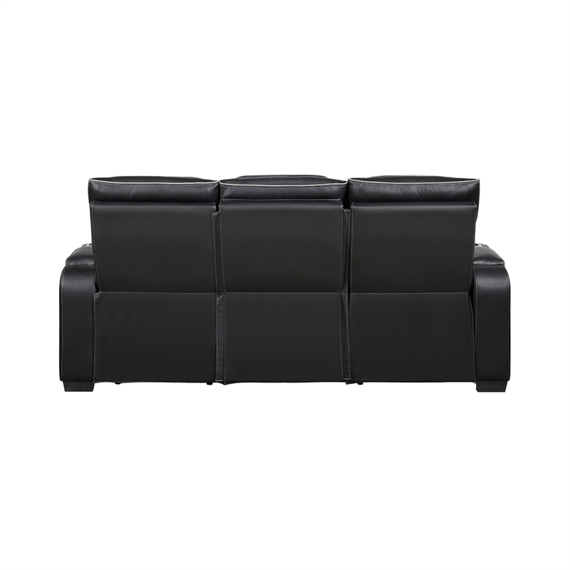 Fiya Power Double Reclining LED Sofa- USB Ports- Black Faux Leather