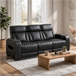 Fiya Power Double Reclining LED Sofa- USB Ports- Black Faux Leather