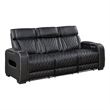 Fiya Power Double Reclining LED Sofa- USB Ports- Black Faux Leather