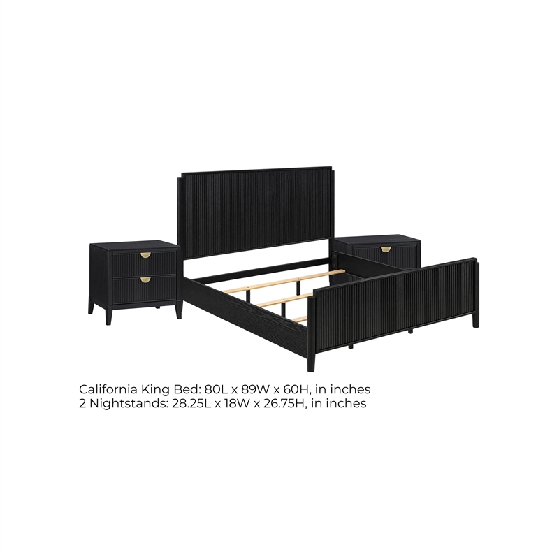 California King Bedroom Set- Black and Gold- 3 Piece Set with 2 Nightstands