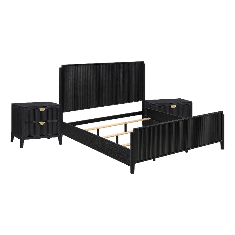 California King Bedroom Set- Black and Gold- 3 Piece Set with 2 Nightstands