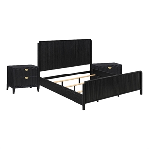 California King Bedroom Set- Black and Gold- 3 Piece Set with 2 Nightstands