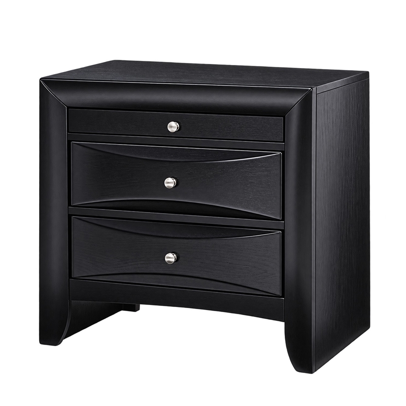 Queen Bedroom Set- Upholstered Design- Black- 2 Piece Set with Nightstand