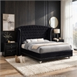 Queen Bedroom Set- Upholstered Design- Black- 2 Piece Set with Nightstand