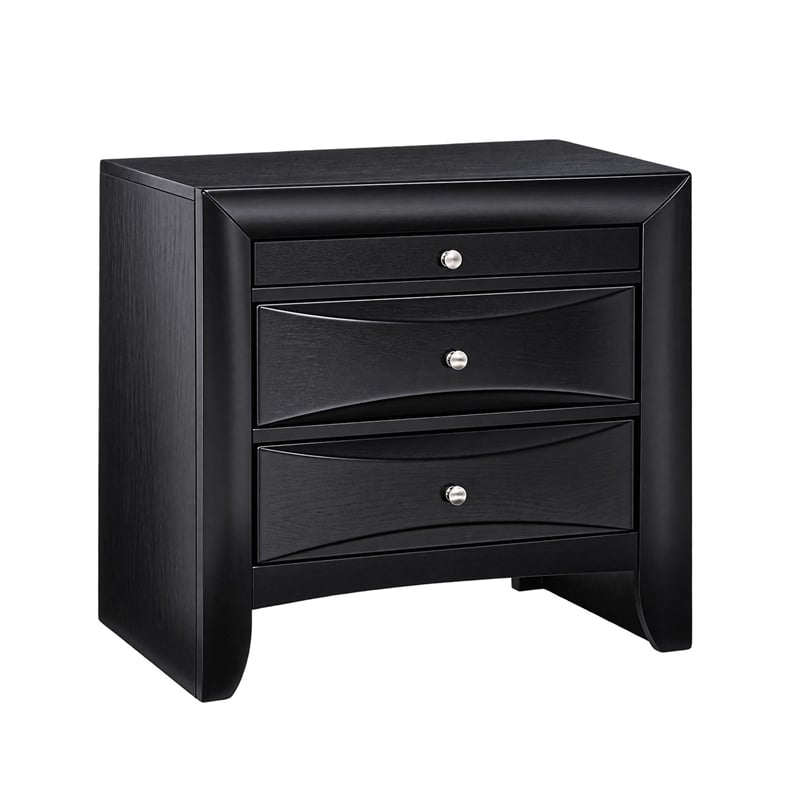 Queen Bedroom Set- Upholstered- Black- 3 Piece Set with 2 Nightstands