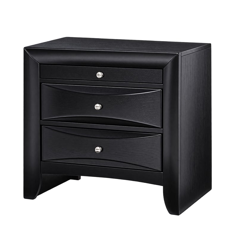 Queen Bedroom Set- Upholstered- Black- 3 Piece Set with 2 Nightstands