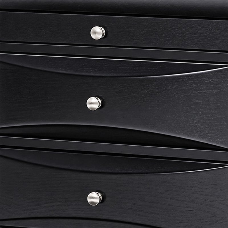 Queen Bedroom Set- Upholstered- Black- 3 Piece Set with 2 Nightstands