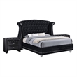 Queen Bedroom Set- Upholstered- Black- 3 Piece Set with 2 Nightstands