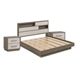 King Bedroom Set- Storage Gray and Nickel- 3 Piece Set with 2 Nightstands
