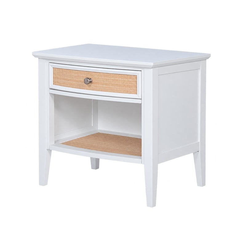 Queen Bedroom Set- White and Beige- 2 Piece Set with Nightstand