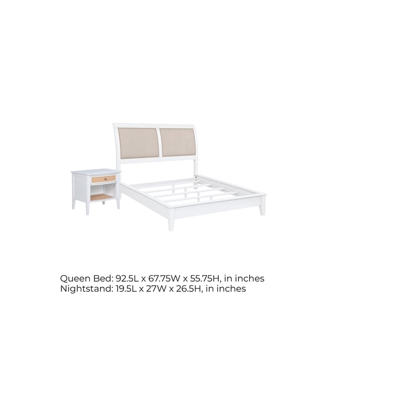 Queen Bedroom Set- White and Beige- 2 Piece Set with Nightstand