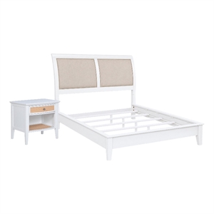 Queen Bedroom Set- White and Beige- 2 Piece Set with Nightstand