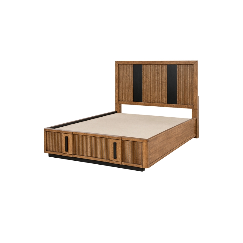 king bedroom set- storage- brown and black- 2 piece set with nightstand