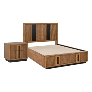 King Bedroom Set- Storage- Brown and Black- 2 Piece Set with Nightstand
