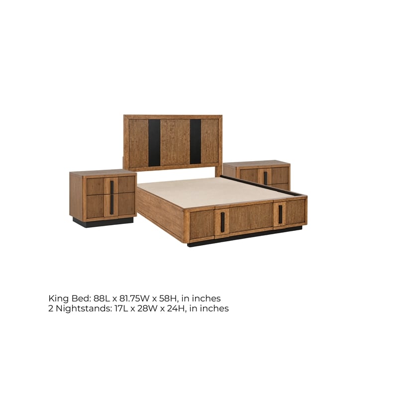 King Bedroom Set- Brown and Black- 3 Piece Set with 2 Nightstands