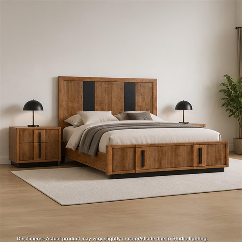 King Bedroom Set- Brown and Black- 3 Piece Set with 2 Nightstands