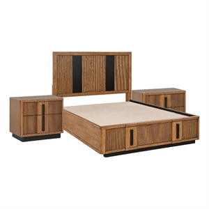 King Bedroom Set- Brown and Black- 3 Piece Set with 2 Nightstands