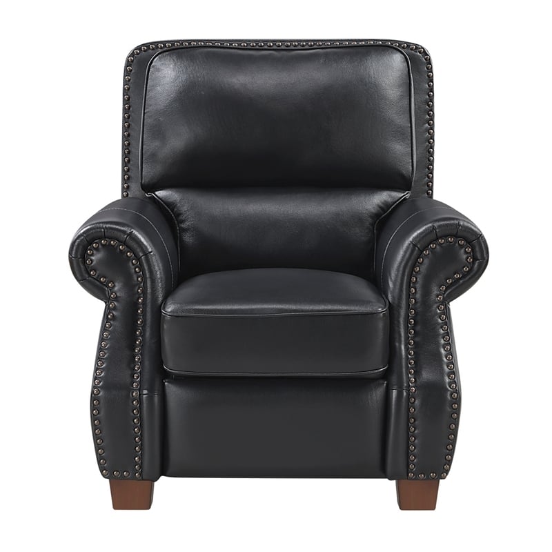 Ronny Push-Back Reclining Chair with Nailhead Trim- Black Genuine Leather
