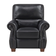 Ronny Push-Back Reclining Chair with Nailhead Trim- Black Genuine Leather