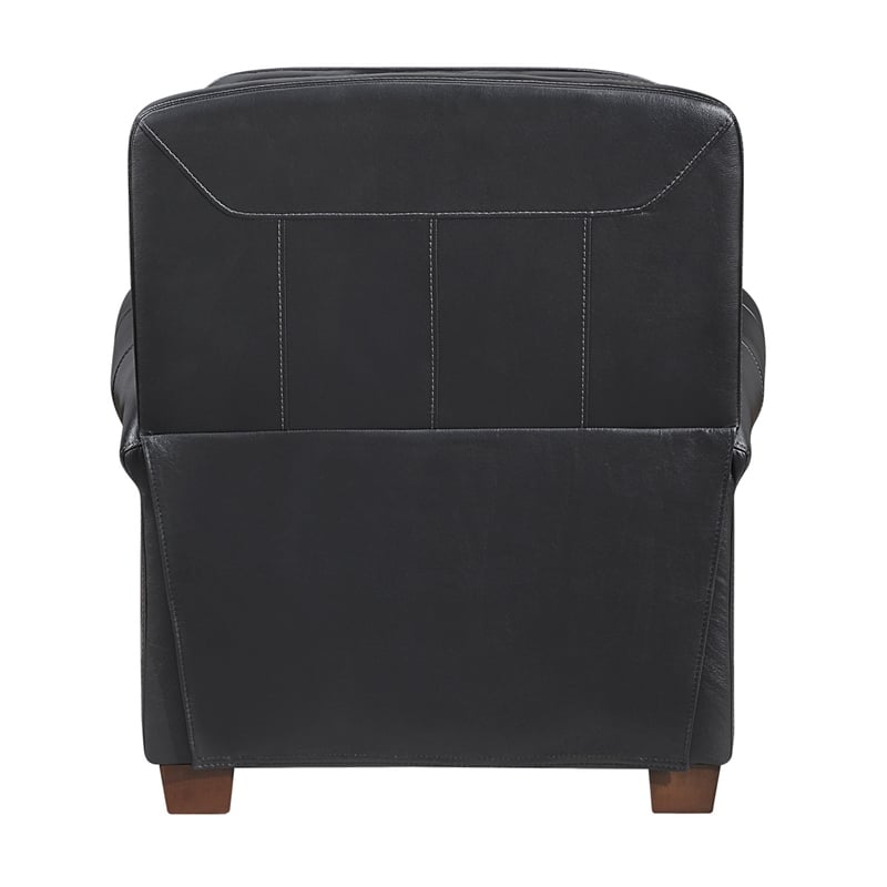Ronny Push-Back Reclining Chair with Nailhead Trim- Black Genuine Leather