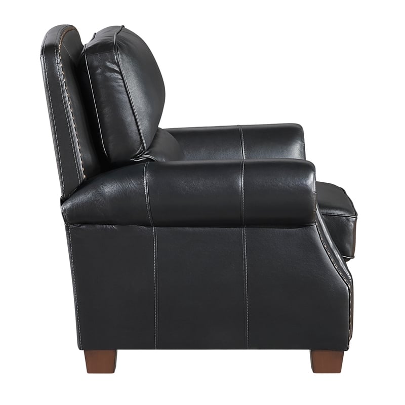 Ronny Push-Back Reclining Chair with Nailhead Trim- Black Genuine Leather