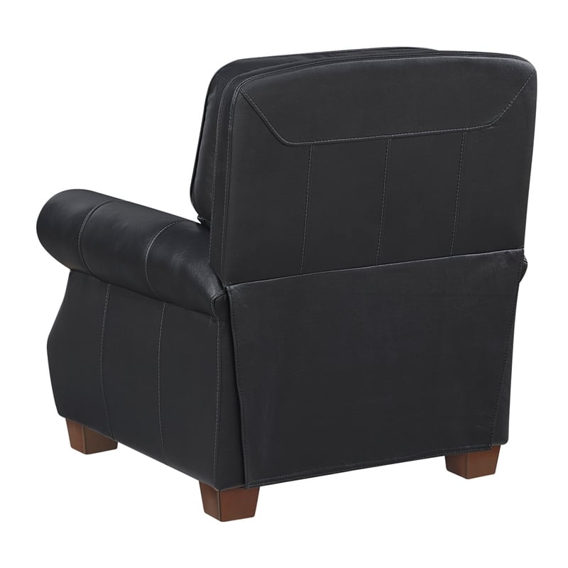 Ronny Push-Back Reclining Chair with Nailhead Trim- Black Genuine Leather