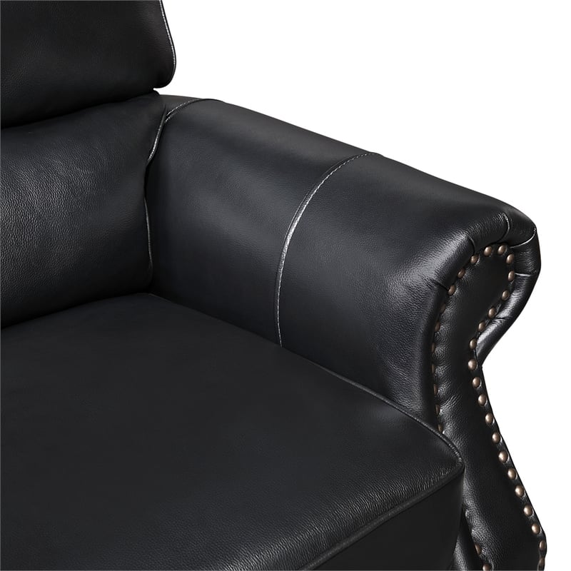 Ronny Push-Back Reclining Chair with Nailhead Trim- Black Genuine Leather