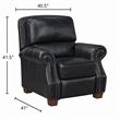 Ronny Push-Back Reclining Chair with Nailhead Trim- Black Genuine Leather