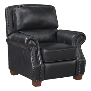 Ronny Push-Back Reclining Chair with Nailhead Trim- Black Genuine Leather